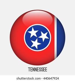 Tennessee flag in circle shape. Transparent,glossy,glass button