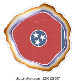 Tennessee flag in frame. Badge of the us state. Layered circular sign around Tennessee flag. Creative vector illustration.