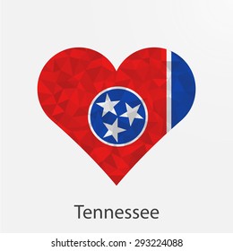 Tennessee flag heart in geometric,mosaic polygonal style.Love to country and state.Abstract tessellation,background. Vector illustration EPS10