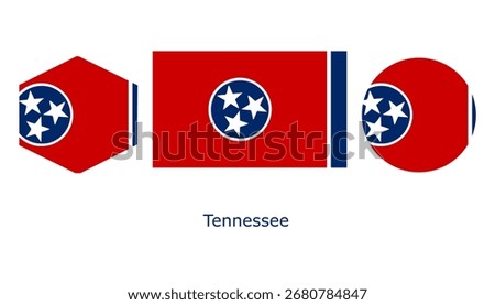Tennessee flag set. Tennessee USA flag vector. Tennessee flag on hexagon, basic, and circle