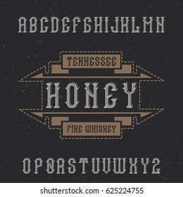 Tennessee Honey Whiskey label font with decorations. Vintage label. 