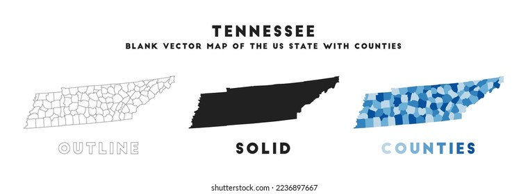 Tennessee map. Borders of Tennessee for your infographic. Vector US state shape. Vector illustration.