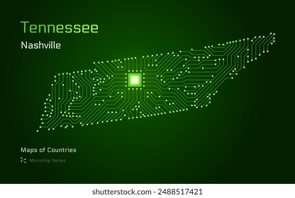 Tennessee Map with a capital of Nashville Shown in a Microchip Pattern. Silicon valley, E-government. United States vector maps. Microchip Series	