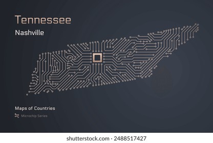 Tennessee Map with a capital of Nashville Shown in a Microchip Pattern. Silicon valley, E-government. United States vector maps. Microchip Series	