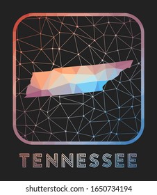 Tennessee map design. Vector low poly map of the US state. Tennessee icon in geometric style. The US state shape with polygonal gradient and mesh on dark background.