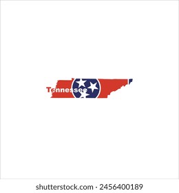 Diseño de colores de mapa y bandera de Tennessee sobre fondo blanco