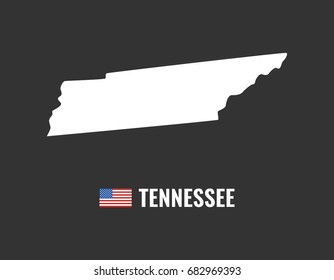 Tennessee map isolated on black background silhouette. Tennessee USA state. American flag. Vector illustration.