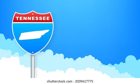 Tennessee map on road sign. Welcome to State of Tennessee. Vector illustration.