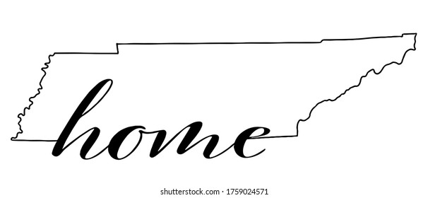 Tennessee-Skizze mit dem Wort Home, Vektorgrafik auf weißem Hintergrund 