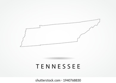 Tennessee Map- State of USA Map International vector template with thin black outline or outline graphic sketch style and black color isolated on white background - Vector illustration eps 10