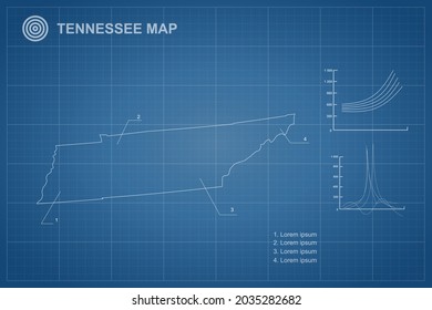 Tennessee map - State of USA Map International vector template with outline style and white color isolated on blueprint background - Vector illustration eps 10