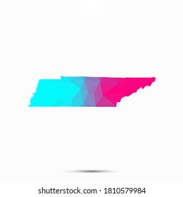 Tennessee map triangle low poly geometric polygonal abstract style. Cyan pink gradient abstract tessellation modern design background low poly Tennessee 
abstract map. Vector illustration