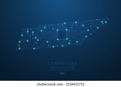 Tennessee Map - United States of America Map vector with Abstract futuristic circuit board. High-tech technology mash line and point scales on dark background - Vector illustration ep 10 