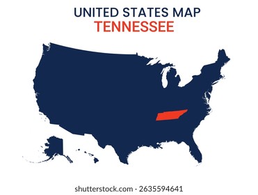 Tennessee map of USA state. Tennessee map vector illustration. Tennessee vector map on white background.