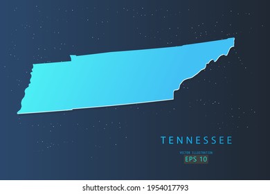 Tennessee Map - USA, United States of America map, World Map International vector template with 3d, gradient blue color and stars isolated on galaxy background - Vector illustration eps 10