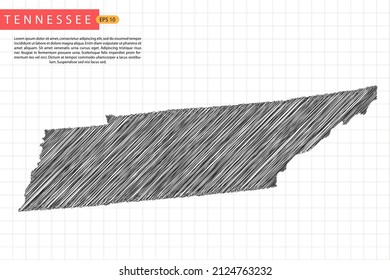 Tennessee Map - USA, United States of America Map template with black outline graphic sketch and old school style isolated on white grid background - Vector illustration eps 10