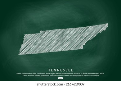 Tennessee Map - USA, United States of America Map vector template with white outline graphic sketch and old school style  isolated on Green Chalkboard background - Vector illustration eps 10