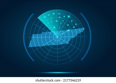Tennessee Map - USA, United States of America Map vector template with futuristic circle radar style HUD, GUI, UI interface isolated on blue background for design - Vector illustration eps 10