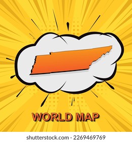 Tennessee Map - USA, United States of America Map vector template with isometric and comic art style including shadow, black and orange color on yellow background - Vector illustration eps 10