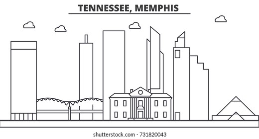 Tennessee, Memphis architecture line skyline illustration. Linear vector cityscape with famous landmarks, city sights, design icons. Landscape wtih editable strokes