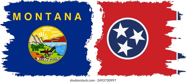 Tennessee and Montana states grunge brush flags connection, vector