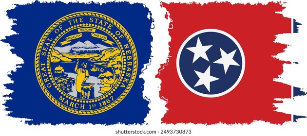 Tennessee and Nebraska states grunge brush flags connection, vector