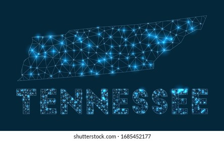 Mapa de red de Tennessee. Mapa geométrico abstracto del estado de nosotros. Conexión a Internet y diseño de telecomunicaciones. Potente ilustración vectorial.