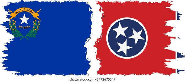 Tennessee and Nevada states grunge brush flags connection, vector