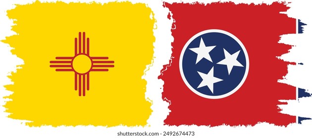 Tennessee and New Mexico states grunge brush flags connection, vector