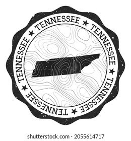 Tennessee outdoor stamp. Round sticker with map of us state with topographic isolines. Vector illustration. Can be used as insignia, logotype, label, sticker or badge of the Tennessee.