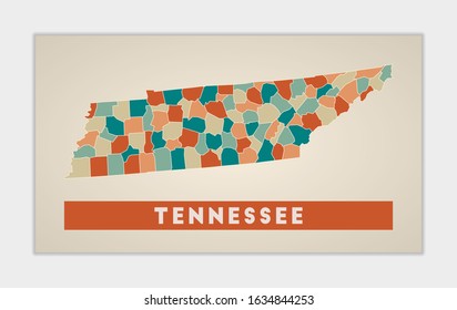 Tennessee poster. Map of the US state with colorful regions. Shape of Tennessee with the state name. Appealing vector illustration.