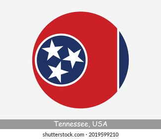 Tennessee Round Circle Flag. TN USA State Circular Button Banner Icon. Tennessee United States Of America State Flag. The Volunteer State EPS Vector