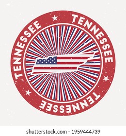 Tennessee round stamp. Logo of us state with flag. Vintage badge with circular text and stars, vector illustration.