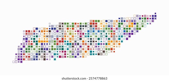 Tennessee, shape of the state build of colored cells. Digital style map of the Tennessee on white background. Small size square blocks. Simple vector illustration.