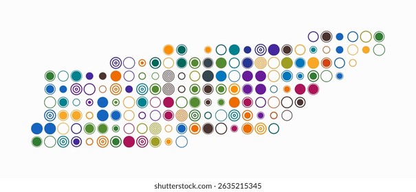 Tennessee, shape of the state build of colored cells. Digital style map of the Tennessee on white background. Large size circle blocks. Modern vector illustration.