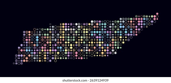 Tennessee, shape of the state built of colored cells. Digital style map of Tennessee on a dark background. Small size circle blocks. Awesome vector illustration.