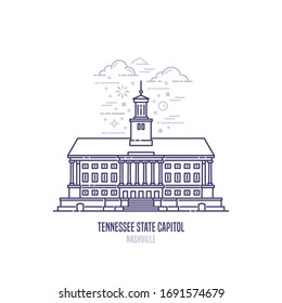 Tennessee State Capitol located in Nashville, Tennessee. The seat of government for the U.S. state of Tennessee. The great example of Greek Revival architecture. City sight vector icon in linear style