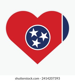 Tennessee state flag in Heart shape. Vector Tennessee flag in Heart.
