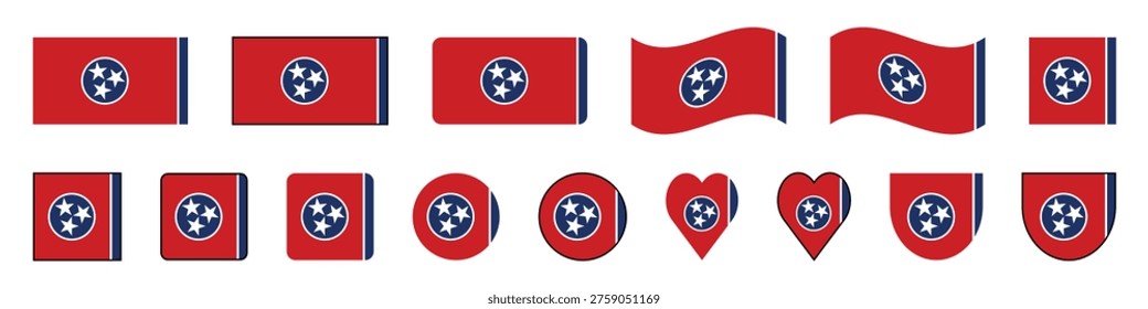 Tennessee State Flag Vector Icon Set US Regional Symbols in Various Shapes