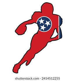Tennessee State flag within the outline silhouette of an American footballer