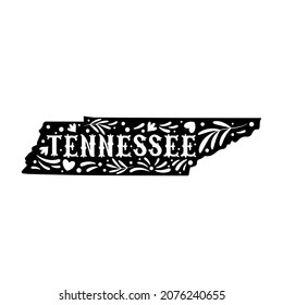 Tennessee state map with doodle decorative ornaments. For printing on souvenirs and T-shirts