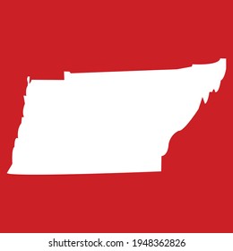 Tennessee State Map Silhouette Isolated on red Background, high detailed vector map with contour of Tennessee, isolated Vector illustration EPS10,blank Map of us state in white, editable vector.    
