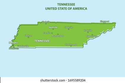 Tennessee State Map,  United State of America