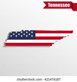 Tennessee  State map with US flag inside and ribbon