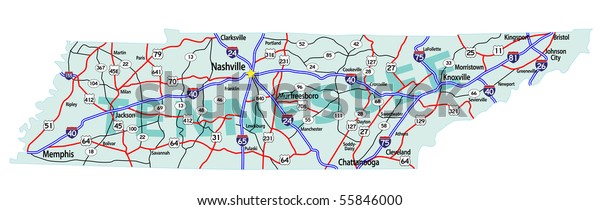 Tennessee State Road Map Interstates Us Stock Vector (Royalty Free ...