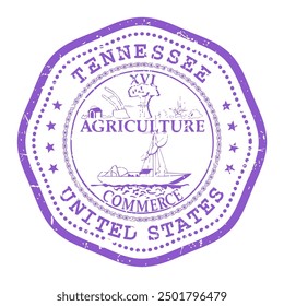 Tennessee state stamp with seal, USA travel stamp, shabby postmark of Tennessee, vector