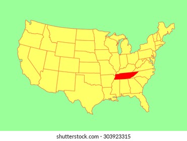 Tennessee State, USA, vector map isolated on United states map. Editable blank vector map of USA.