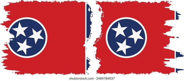 Tennessee and Tennessee states grunge brush flags connection, vector