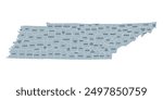 Tennessee, subdivided into 95 counties, gray political map with borders and county names. Landlocked state in the Southeastern region of the United States, nicknamed The Volunteer State. Illustration