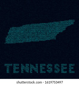 Tennessee tech map. Us state symbol in digital style. Cyber map of Tennessee with us state name. Vibrant vector illustration.